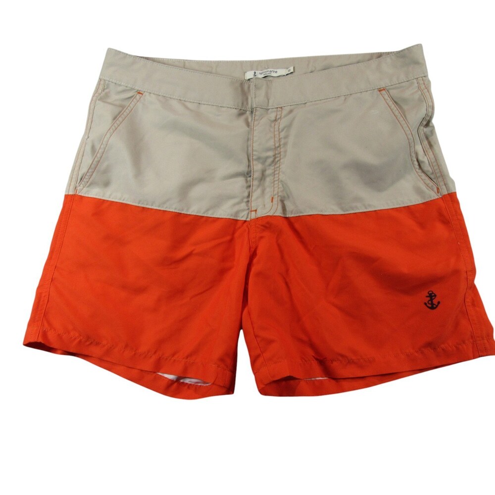 Retromarine Mens Swim Trunks M x 5 Orange Beige Nylon Pocket Drawstring‎